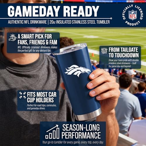 Image of Denver Broncos NFL 20oz Stainless Steel Insulated Tumbler, Slider Lid