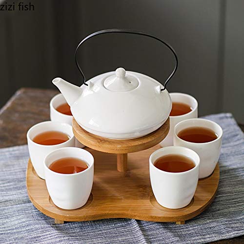 Service à thé en porcelaine double cadre anglais pour thé de l'après-midi - Service à thé européen en céramique - 6 tasses et 1 théière avec plateau
