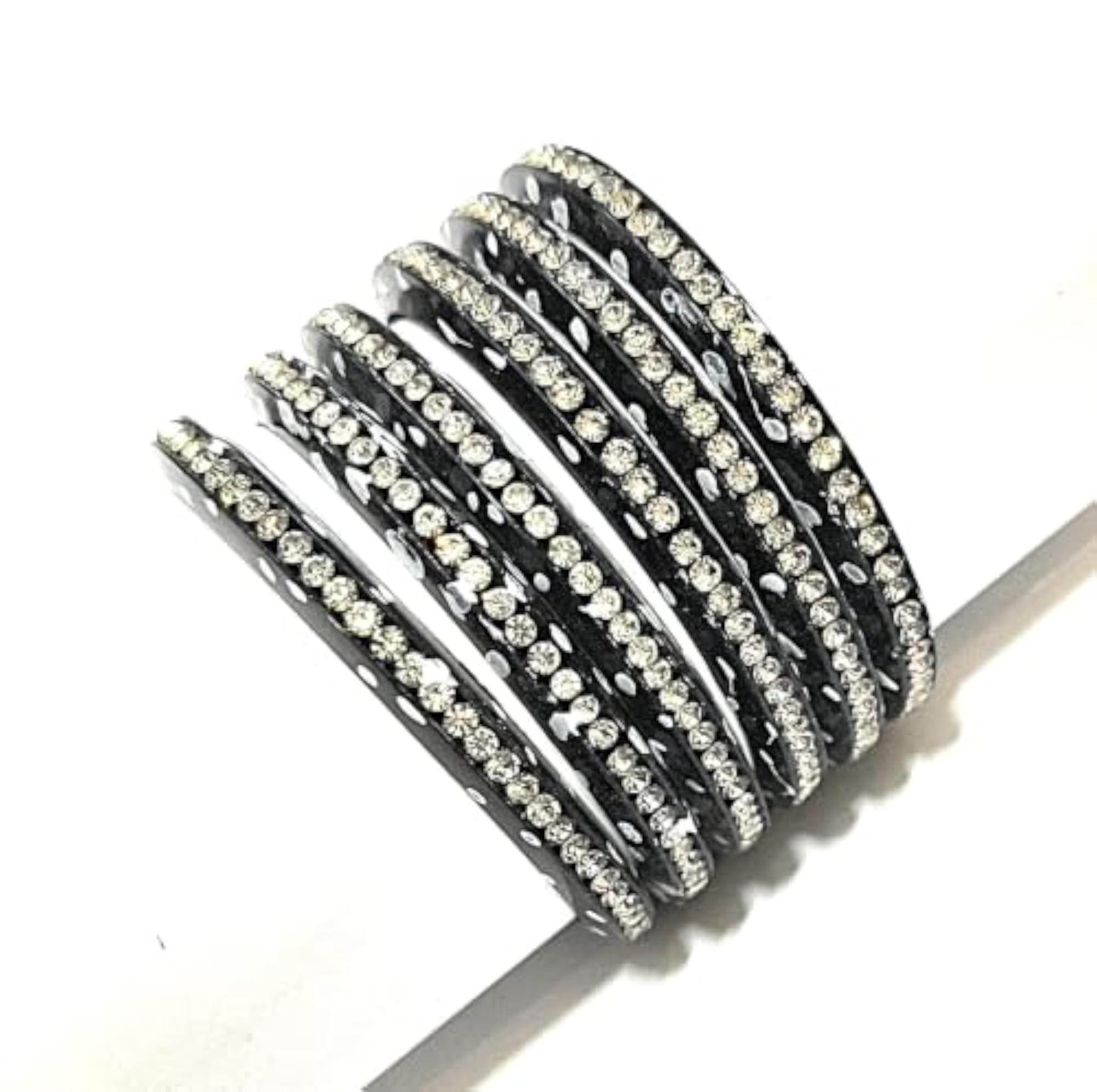 White Stone Studded Multicolour/Black Plastic Acrylic Bangles for Baby Girl, 6 Pcs Set