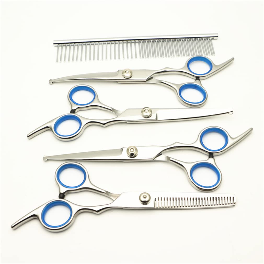 Forbici da 6,0 Pollici per Cani da 6,0 Pollici Set con Punta Rotonda di Sicurezza, Pet Hair Drawnning & Deshedding Shears Dritto con Sacchetto di Cuoio, per Cani Cat Cathes Care,5 Pieces