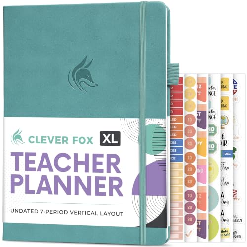Image of Clever Fox Teacher Planner, School & Homeschool Book, A4 Size Turquoise | Undated, 8.5x11, lay-flat binding, heavy-duty hardcover, teacher lesson weekly & daily planner, homeschool supplies