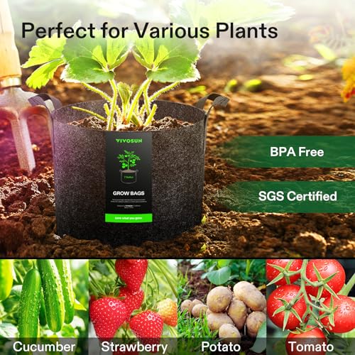 Image of VIVOSUN 10-Pack 7 Gallon Plant Grow Bags Fabric Pots with Handles