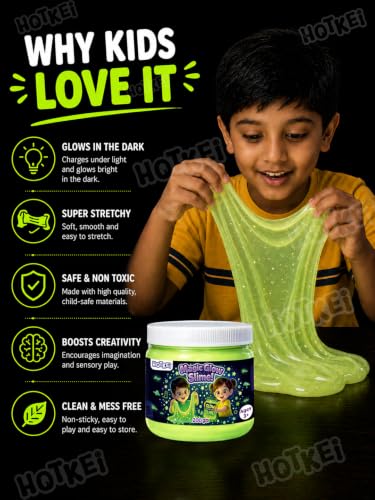 Image of HOTKEI 200gm Glow in the Dark Slime for Kids 3 to 10 Years DIY Toy Slimy Glowing Slime Gel Jelly Putty Art Toys Birthday Gift Box for Boys Girls