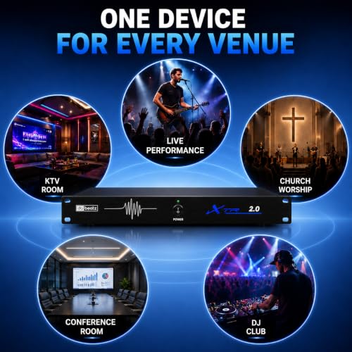 Image of DaBeatz XTR 2.0 Feedback Suppressor, 2 Mic In / 2 Line Out Anti-Howling Processor with Auto Feedback Elimination, Frequency Shift & 24-Bit /96kHz DSP for Stage, Conference, PA System & Karaoke