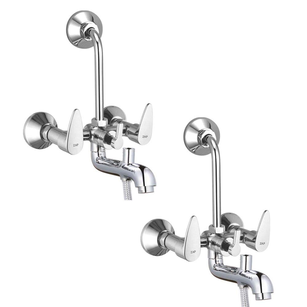 Zap Breeza 100% Brass Wall Mixer Combo (Pack of 2) | Chrome Plated | Provision for Overhead Shower & Long Bend Pipe | Bathroom Fittings | Durable & Rust Resistant