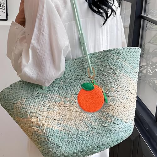 Image of 2.36 x 2.36 Inch Orange Fruit Bag Charm Cute Mini Coin Purse Keychain,Mini Leather Coin Pouch Change Purse for Backpack Decoration,Coin Orange Wallet Gifts for Girl Women