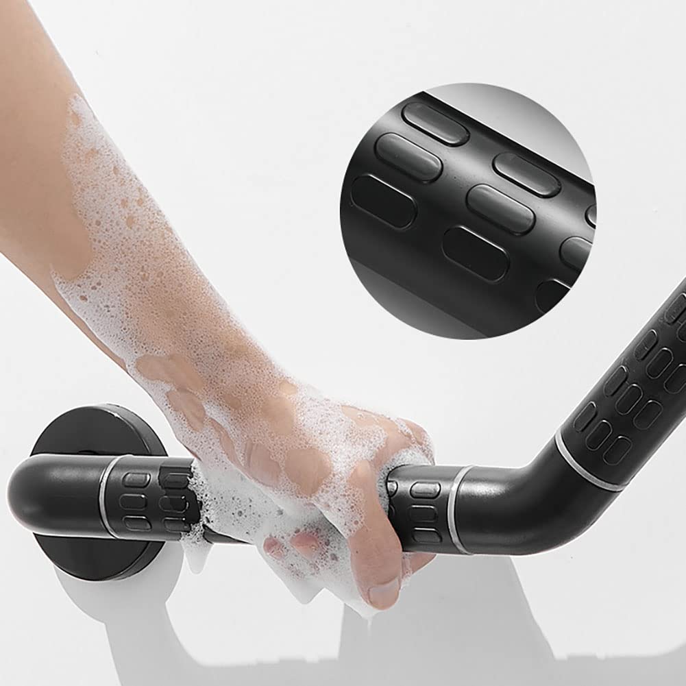 asideros para baño, Barra de Agarre for Ducha con Acabado Chapado en Plástico Barra de Agarre de Acero Inoxidable Mango de Seguridad for Inodoro Negro Pasamanos de Baño de 135 Grados con Luminoso 30x3