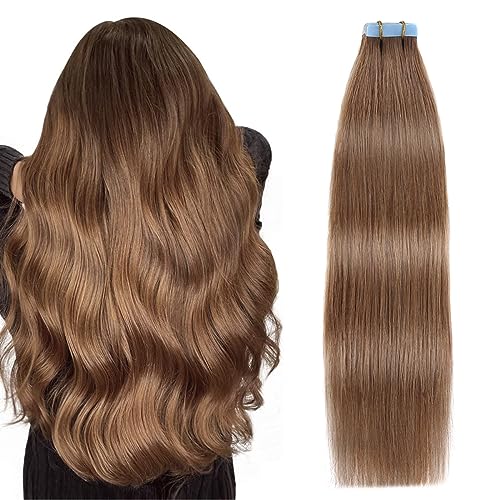 Image of SUYYA Tape In Hair Extensions Human Hair 20 Inch #6 Medium Brown | Remy Human Hair, Invisible Skin Weft, Soft & Silky Straight Hair, 20PCS 50G, Seamless Blend, Add Length & Volume