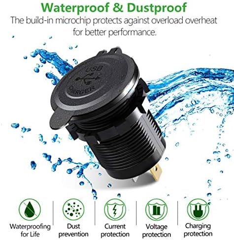 Thlevel Dual USB Charger Socket, Dual 5V/4.2A USB Car Charger Power Outlet with switch for 12V/24V Car, Boats and Marine, Motorcycle, Truck, SUV, UTV (2 Pack USB Socket Green)