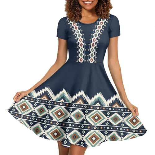 Image of HUGS IDEA Womens Puffy Swing Midi Dress Round Neck Short Sleeve Party A-Line Dresses