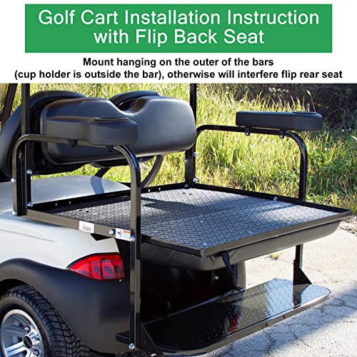Mosnai Golf Cart Armrest With Cup Holder For Club Car Ezgo Yamaha Rear Seat 1-Inch Square Tube Handrail, Upgrade Support Frame/No Drilling Required/Prevent Tilting/Better Load Bearing (Black) #TOP7