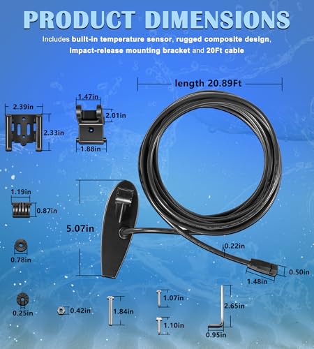 Image of Bonbo 710295-1 XNT 9 HW MDI 75 T Transom Mount Transducer with Temperature Sensor for Humminbird Helix 7 /8 with MEGA Down Imaging and Dual Spectrum Chirp, 20 Feet Long, Black