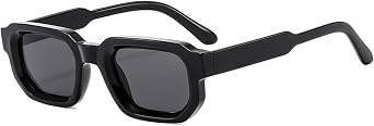 Retro Chunky Rectangle Sunglasses for Men Women Trendy Small Square Thick Sun Glasses Hexagon Shade