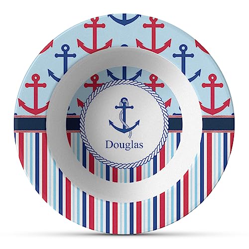Personalized Anchors & Stripes Plastic Bowl - Microwave Safe - Composite Polymer