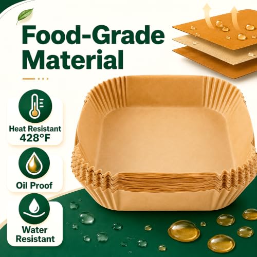 Image of Eightiz 100 PCS Air Fryer Paper Liners, Disposable Parchment Paper, Oil-Proof Non-Stick Baking Sheets for Air Fryer, Microwave, Baking, Roasting, Frying & Cooking (Square, 8 Inch).