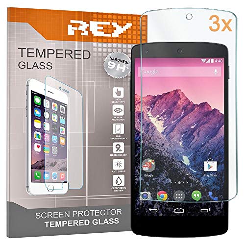 REY Protector de Pantalla para Google Nexus 5 D820 D821, Cristal Vidrio Templado Premium