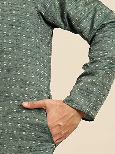Image of Men's Black Art Silk Regular Fit Ethnic Motifs Kurta | Indian Kurta | Festive Ethnic Kurta with Embroidered Packet