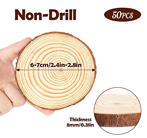 ilauke 50Pcs Natural Wood Slices, 6-7cm Log Slices Non-Drill, Unfinished Wooden Discs, Wooden Circles for DIY Arts Crafts Christmas Coasters Decorations
