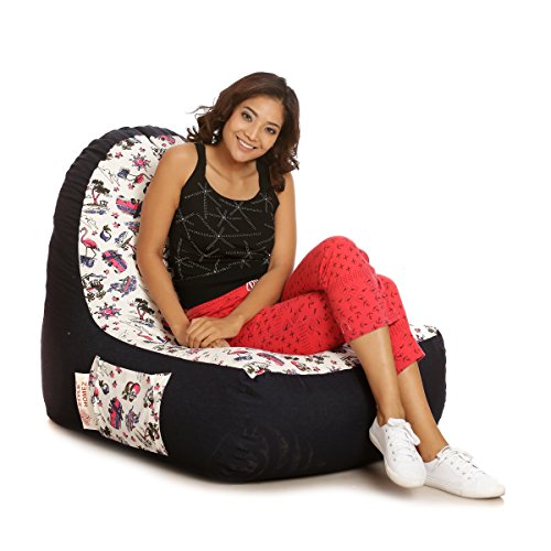 Image of Style Homez Urban Design Denim Canvas Abstract Printed Bean Bag XXL Size Filled with Beans Fillers
