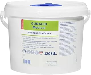 Curacid Medical Desinfektionstücher im Spendereimer, 120 Tücher., alkoholfrei, sofort einsatzbereite Tücher, ideal zur sch...