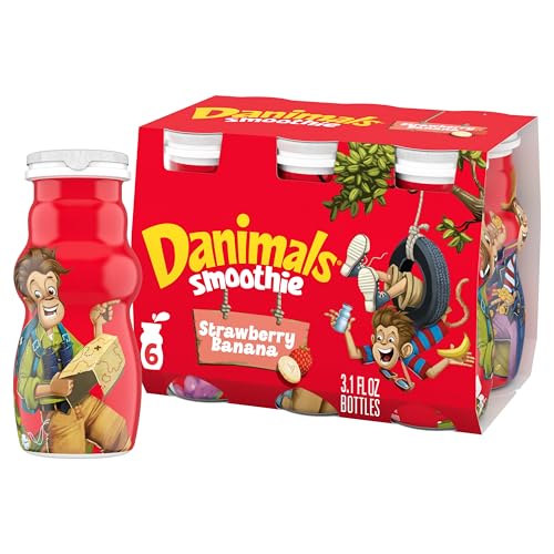 Danimals Smoothie Strawberry Banana Dairy Drink Multi-Pack, Creamy and Delicious Low Fat Snacks for Kids, 6 Ct, 3.1 oz Smoothie Bottles