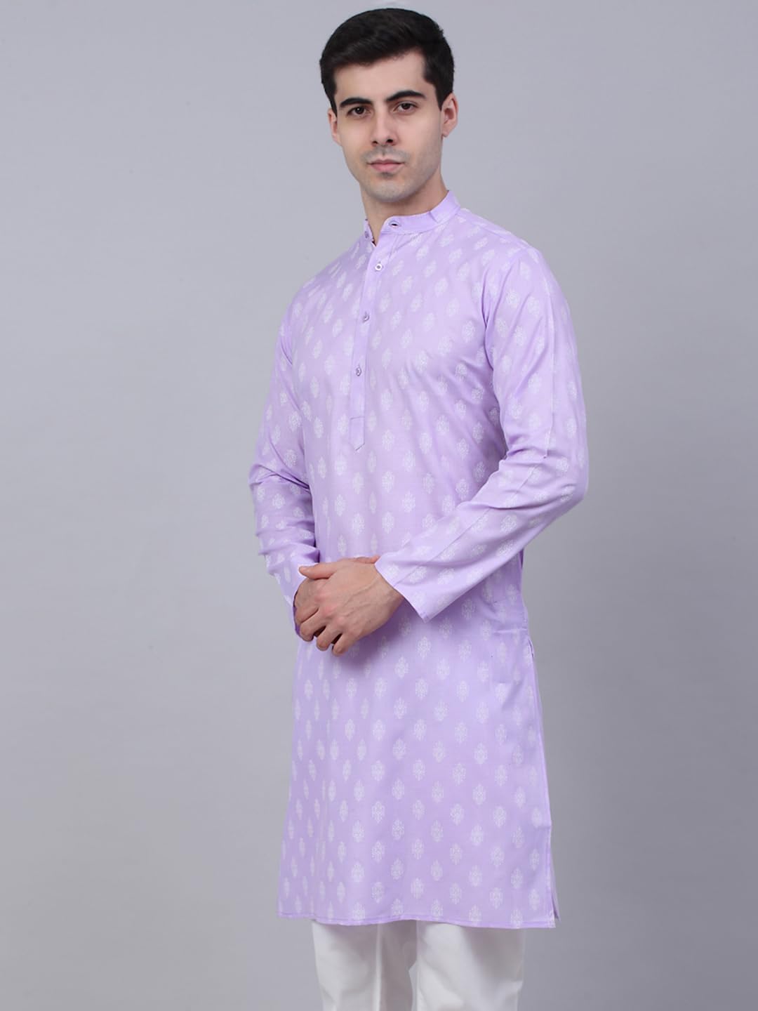 Jompers Men's Cotton Floral Printed Kurtas (Purple, M)