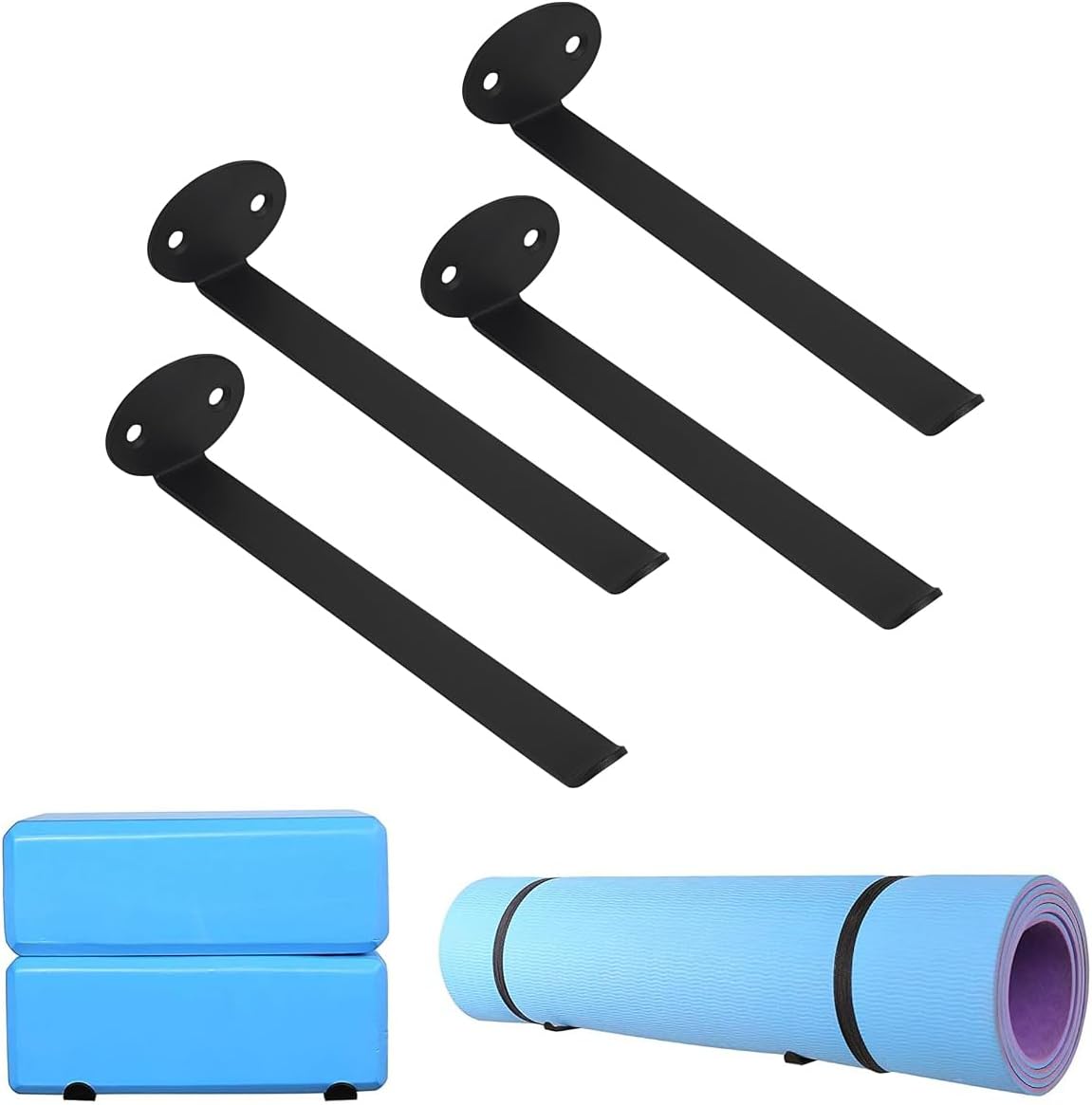 Yoga Mat Storage Rack Wall Mounted Wall Holder，4 Pcs 2 Set Multi Purpose Exercise Mat Wall Hanger Wall Hooks for Storing Yoga Mats，Yoga Blocks, Foam Roller,Exercise Mat