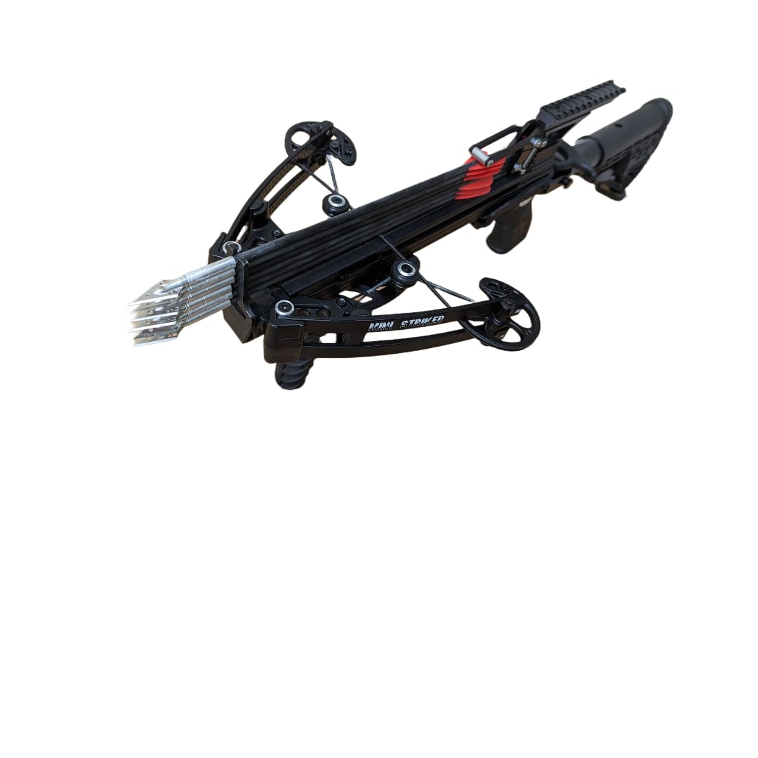 Mini Striker Pistol Self-Loading Repeating Crossbow, 125 lbs, Magazine, Detachable Buttstock, Broadhead and Target Practice Bolts