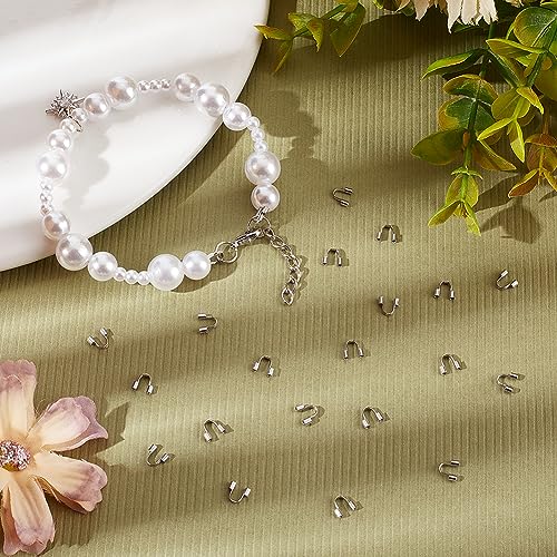 UNICRAFTALE 200Pcs 304 Surgical Stainless Steel Wire Guardian Wire Protector U Shape Loops Metal Wire and Thread Protector Loops Terminators for Leather Cord Bracelets Jewelry Making