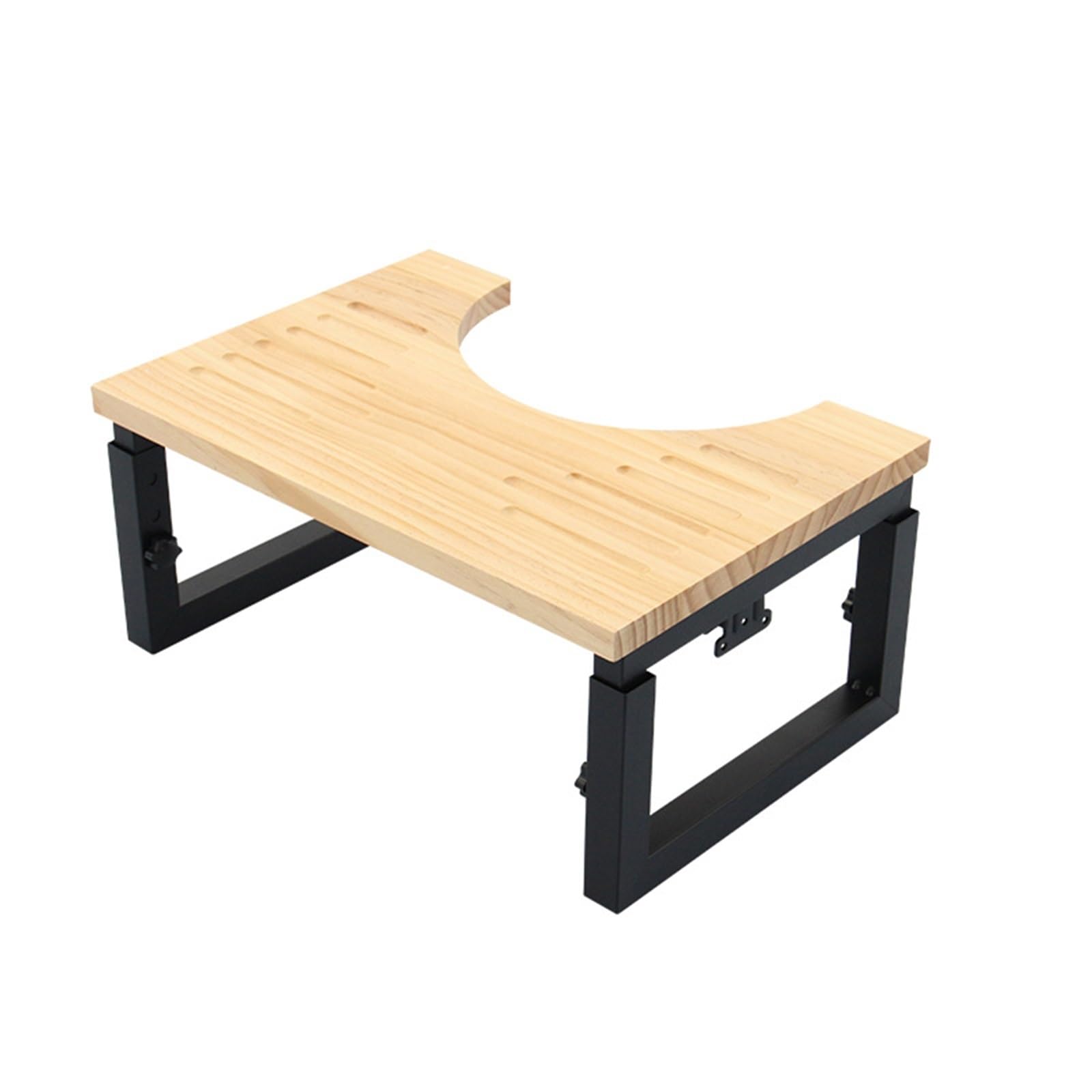 Taburete de baño de madera noble con estructura regulable y acabados de alta resistencia