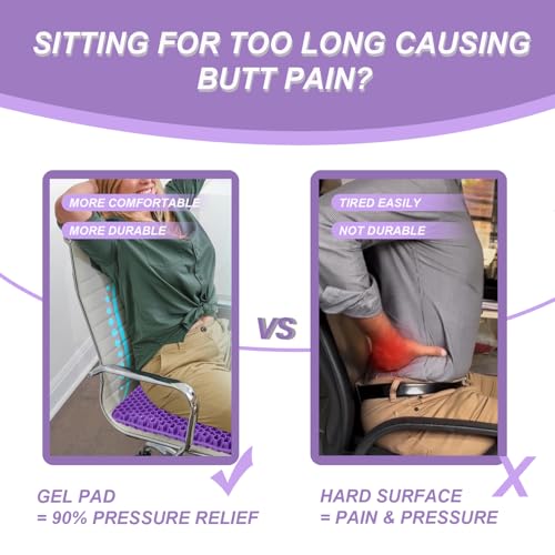 Image of Purple Gel Seat Cushion for Long Sitting, 20 inch Extra Large Double Thick Cooling Chair Cushions for Office Chair, Wheelchair, Car Seat, Stadium Seat Cushion, Game Chair Pads for Tailbone Pain Relief