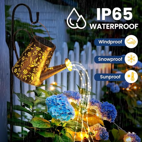 GIGALUMI Solar Watering Can Lights Outdoor Garden, Waterproof Metal Water Can Ornaments with String Lights, Solar Hanging Lantern with Bracket for Yard Lawn Pathway Patio (Hummingbird)