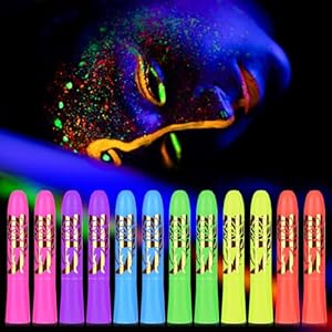 12 Pcs Glow in The Dark Paint Black Light Face & Body Paint, UV Neon Glow Fluorescent Face Paint Crayons for Halloween Club Makeup Holiday Birthday Masquerades Club Xmas Glow Party