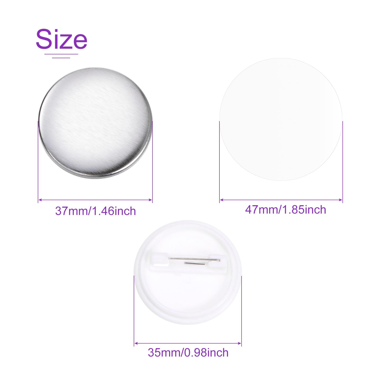 DMiotech 200 Sets 37mm 1.46 Inches Blank Pin Back Button Parts Buttons Metal Cover Plastic Button Back Clear Film for Party Gifts Clothes Hat Bags Decoration - Image 3