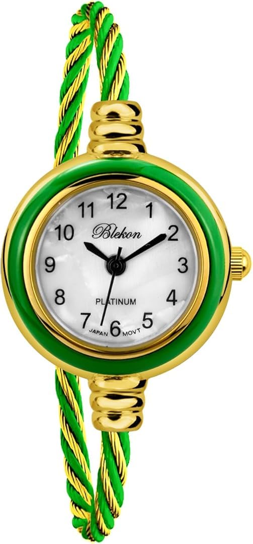 Blekon Collections Women's Cuff Watch - Round Analog Display Arabic Numbers 23mm Case Wire Bracelet Watch for Women Elegant Cable Cuff Bangle Wrist Watch