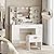 Vabches Makeup Vanity Table with Lighted Mirror & Power Strip, Large Vanity Set Vanity Desk with Lots Storage, 3 Lighting Modes, Brightness Adjustable, 45.2in(L)