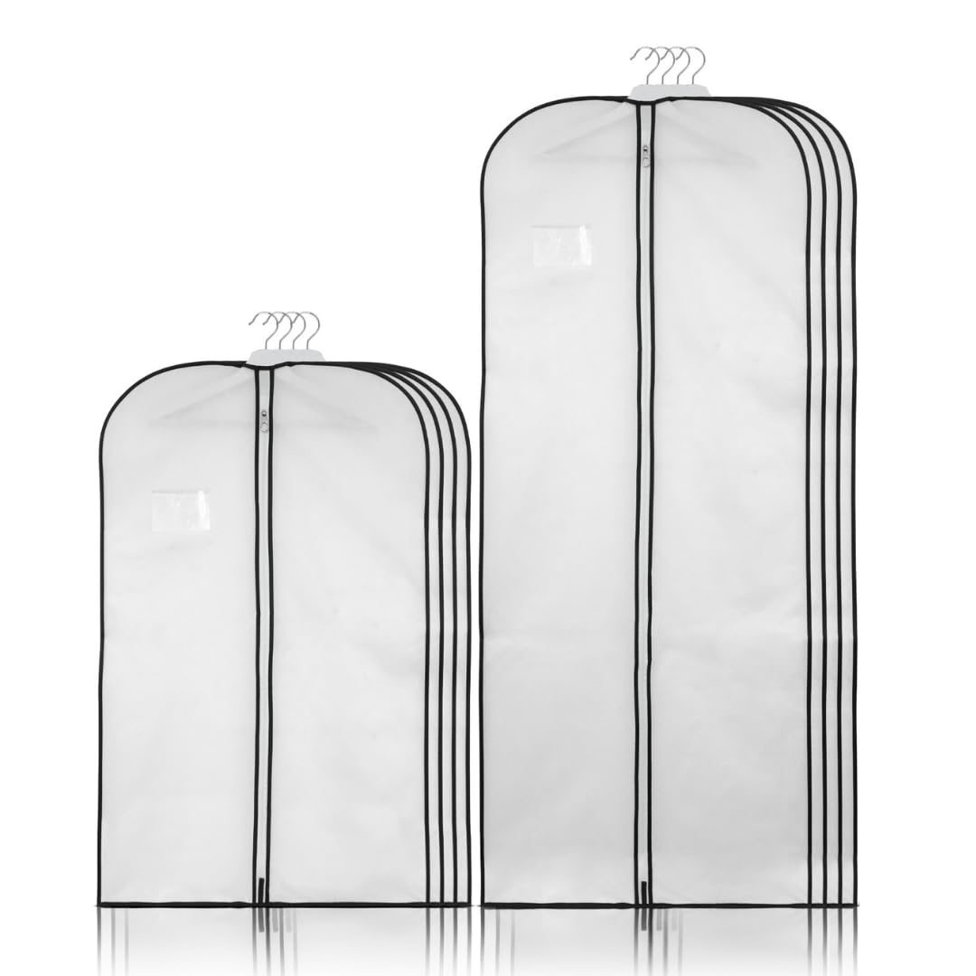 Garment Guardians Dustproof Clothes Covers - Anti-Mite Dress Protector Bags - Water-Resistant Bag Cover - Moth Proof Dress Bags - 6 Pcs - White with Black Trim – (60 * 100cm + 60*+152cm)