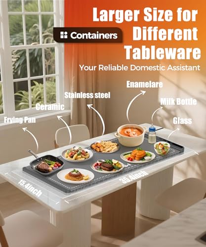 Image of Warming Mat for Food, 36x15 Inch, Dark Grey, Fast Heat, Child Lock