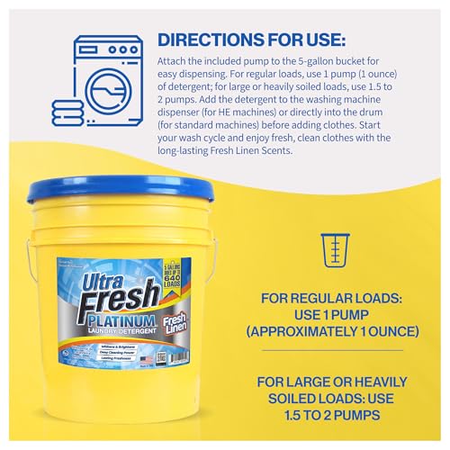 Image of Ultra Fresh Platinum Laundry Detergent, 640 Loads, 5 Gallon, Fresh Linen | Liquid Washing Soap for All Machine Types Including HE, Household Cleaning for Clothing, Fabric and Everyday Laundry