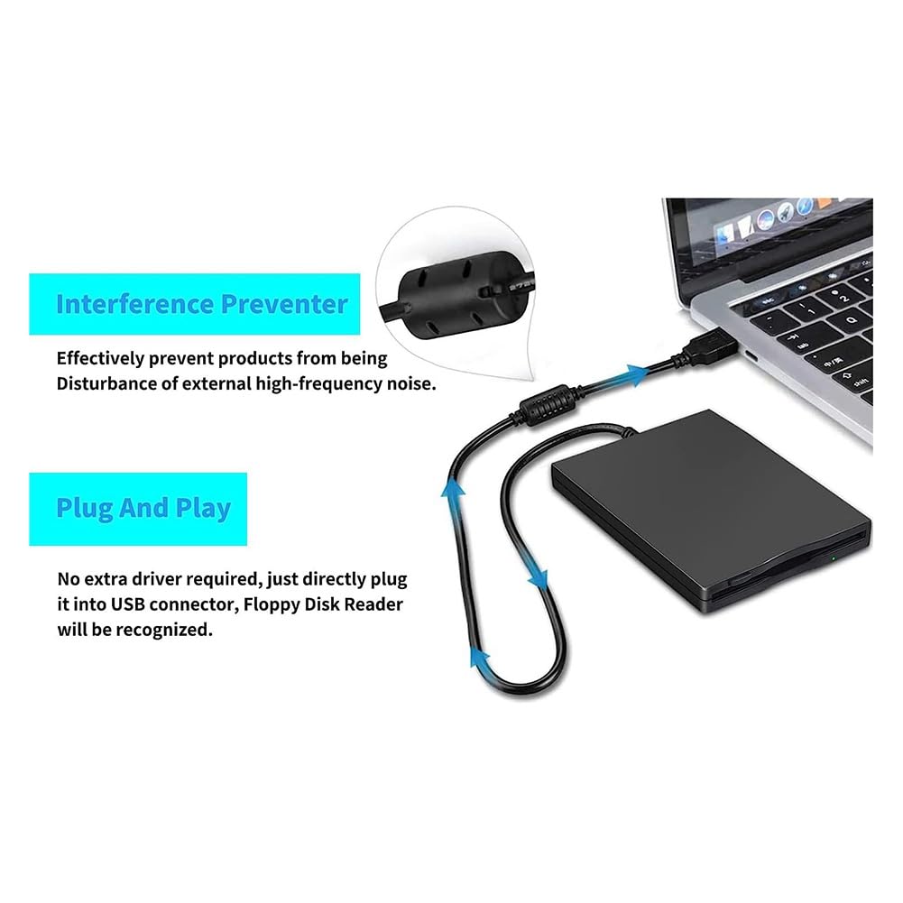 Lettore floppy disk USB da 3,5 pollici, portatile, 1,44 MB, FDD, per 7, 8, 2000, XP, Vista, PC, laptop, facile da usare