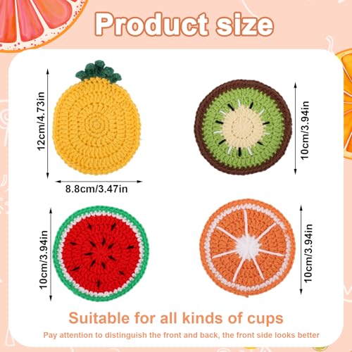 4pcs Dessous de Verre en Crochet, Motif Pastèque Kiwi Orange et Ananas Décoration Amusante Table Basse Accessoires de Protection Table Indispensables pour Le Bar pour la Maison et Le Bureau – Image 3