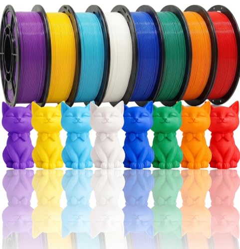 Image of PLA 3D Printer Filament Bundle 1.75mm, 8 Colors, 8x250g | FDM Compatible, Smooth Printing, White Red Blue Orange Cyan Yellow Green Purple