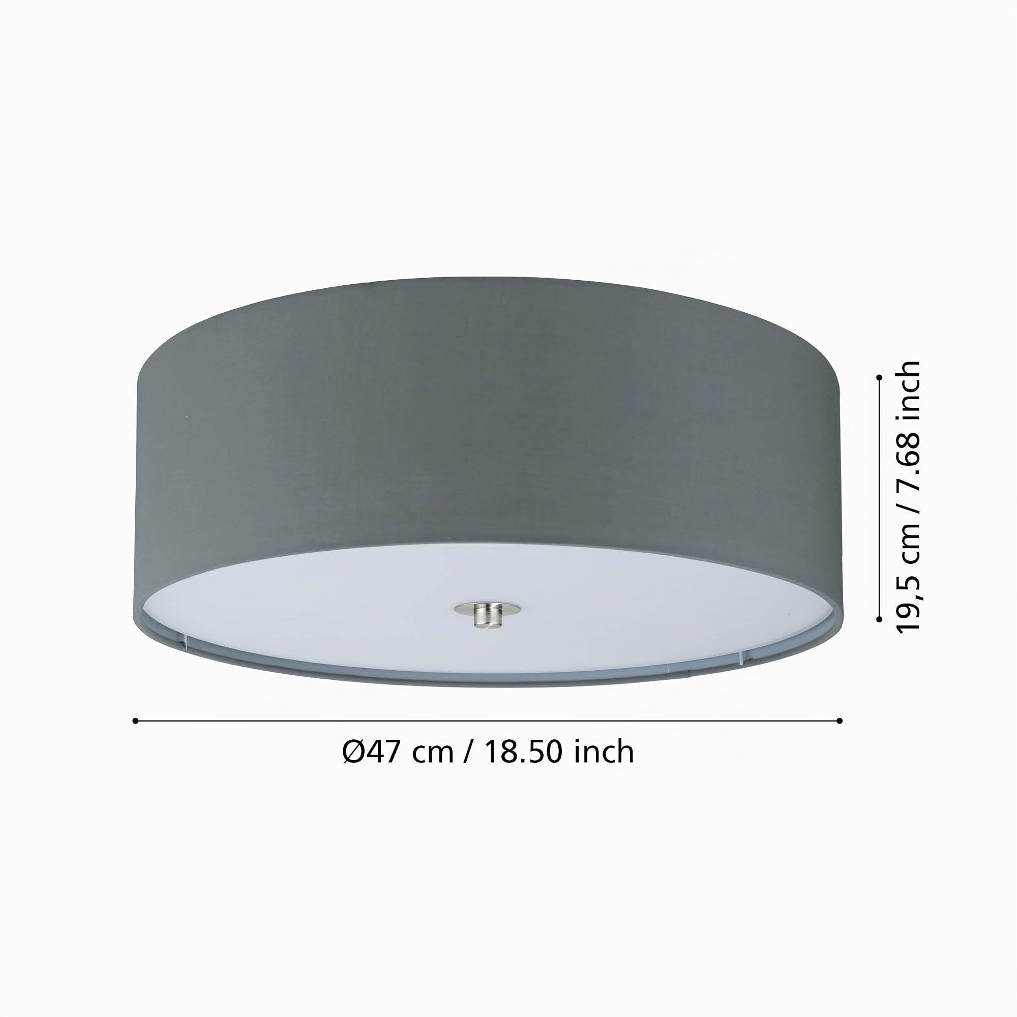 Eglo Plafoniera Pasteri, plafoniera tessile a tre punti | luce, acciaio, tessuto, vetro, nichel opaco, grigio, E27, diametro 47,5 cm