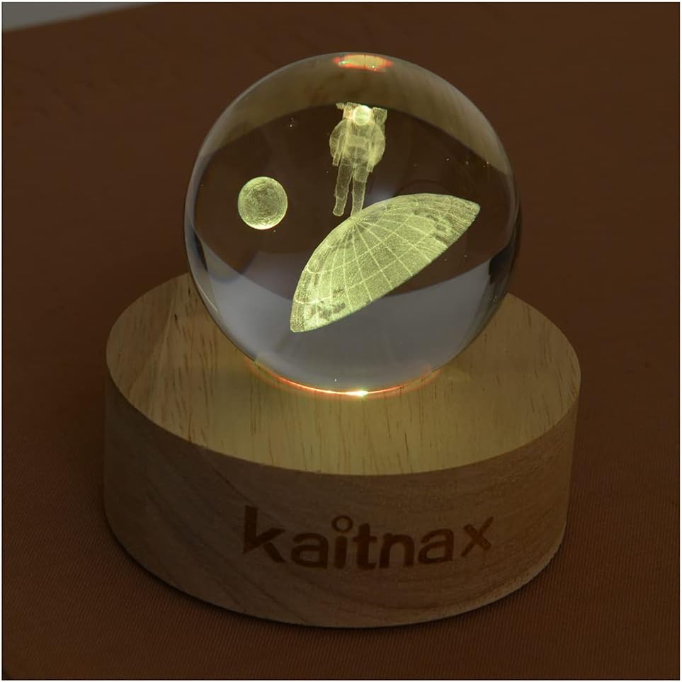 kaitnax 3D Crystal Ball Astronaut LED Night Light Table Lamps Change Color Kids Bedroom Office Decor, Christmas Birthday Gifts for Child Boyfriend USB Powered