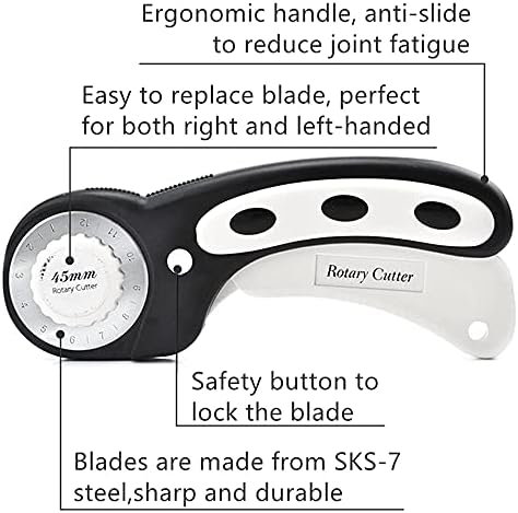 Headley Tools 45mm Rotary Cutter with 7pcs Extra Blades, Ergonomic Handle Rolling Cutter with Safety Lock for Crafting, Sewing, Quilting, Fabric Rotary Cutter Perfect for Left & Right Hand (Black) - 1