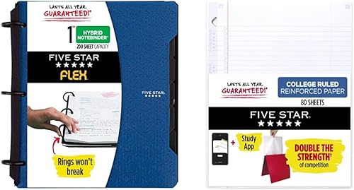 Five Star Flex Hybrid - Carpeta de notas de 1 pulgada con pestañas, cuaderno y carpeta de 3 anillas, todo en uno, papel de relleno reforzado con