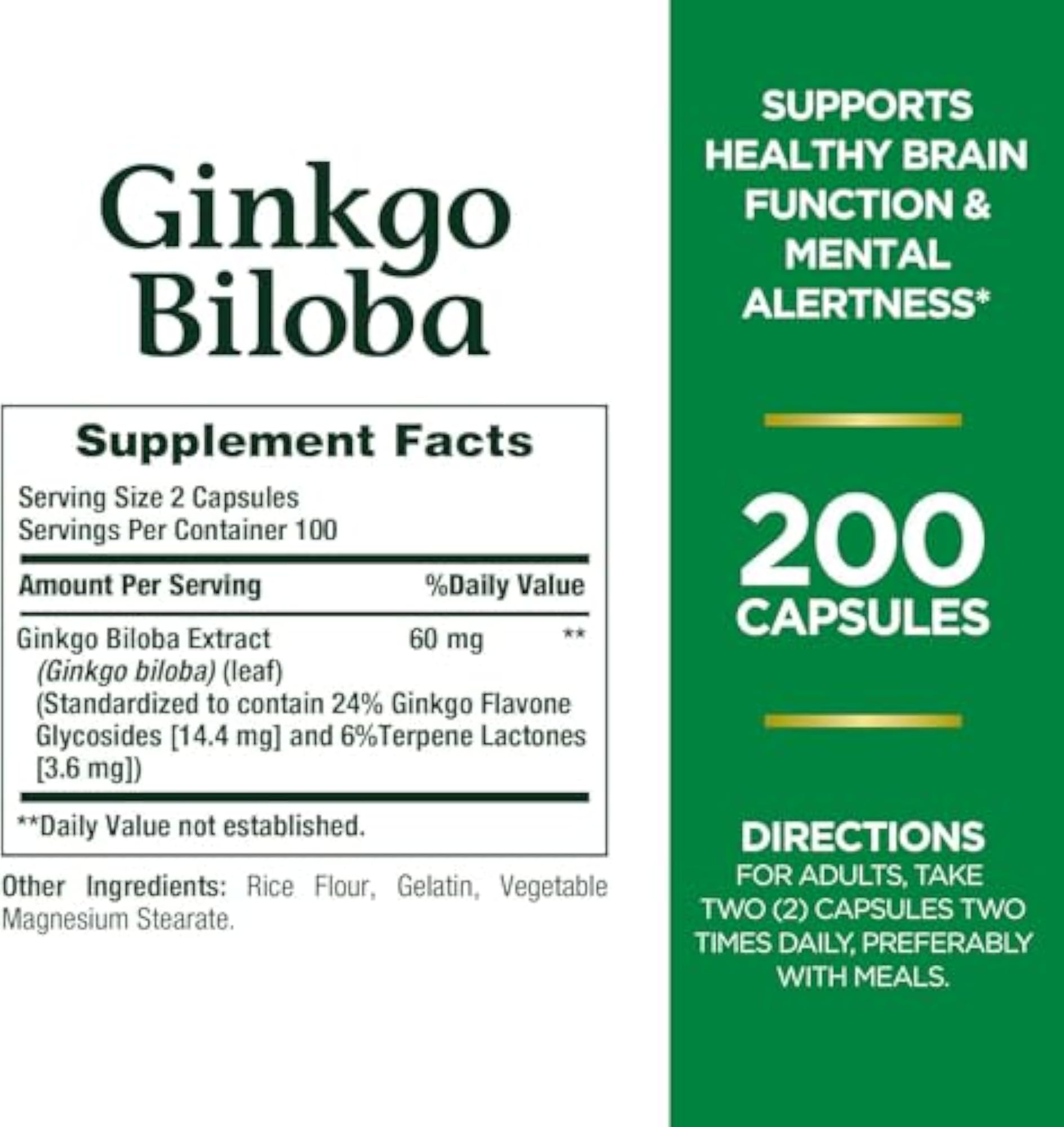 Nature's Bounty Ginkgo Biloba 60 Mg Capsules