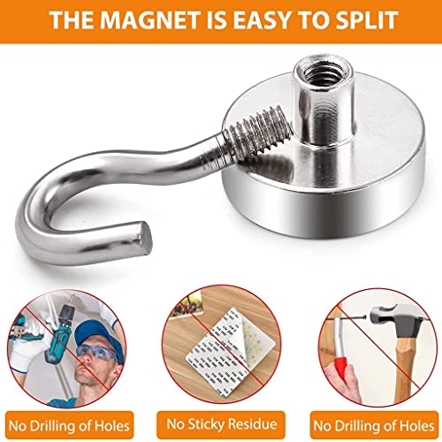 Image of KESI Magnetic Hooks Heavy Duty, 25LBS Strong Neodymium Magnets Ceiling Hooks for Hanging Plants, Metal Magnets for Refrigerator, Cruise, Camping, Grill, Teacher Organizer Classroom (6)