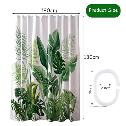 JINGYOU Shower Curtains Mould Mildew Proof Resistant, 3D HD Nature Green Leaves Bathroom Curtains - Image 2