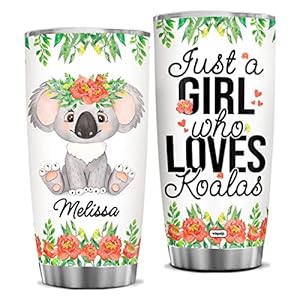 wowcugi Koala Gifts For Girls Personalized Koala Tumbler with Custom Name Stainless Steel 20oz 30oz Koalas Tumblers Graduation Christmas Birthday Gift for Animal Lovers